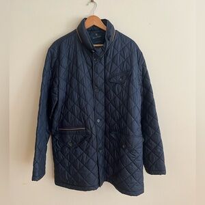 Brooks Brothers Men’s Quilted Jacket Navy Blue Bemberg Puffer Zip + Buttons - L